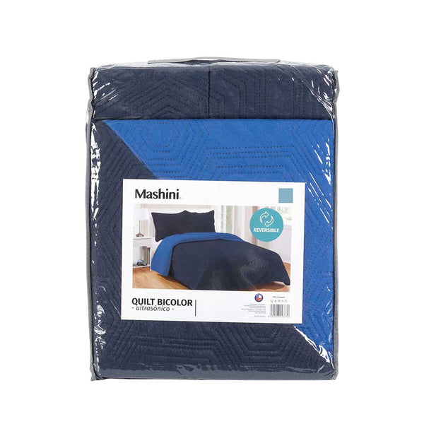 Quilt 2,5 Plazas bicolor azul/azulino, Mashini