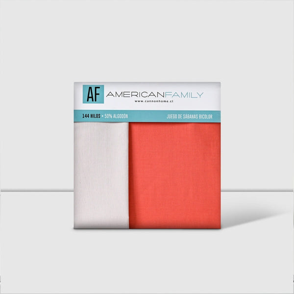 Sábanas 2 Plazas 144 Hilos, American Family, Bicolor Coral-Beige